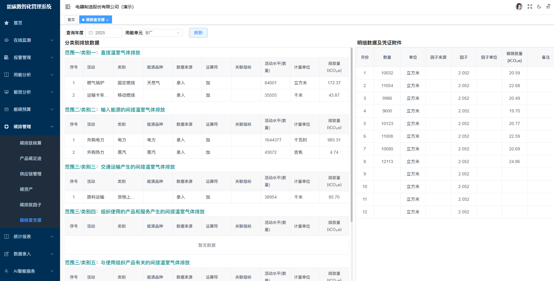 世通AI+能碳管理平台之碳核查模块